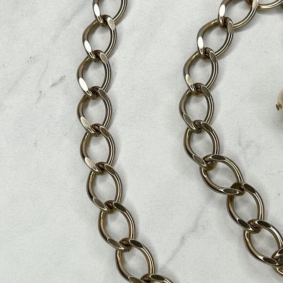 Gold Tone Faux Pearl Charm Chain Link Belt - XS Small (S) ✨ - Picture 5 of 9
